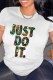 White Casual Print Letter O Neck T-Shirts