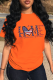 Orange Casual Daily Print Patchwork O Neck T-Shirts