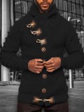 Brown Casual Solid Patchwork Buttons Turtleneck Outerwear