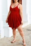 Red Sexy Casual Solid Spaghetti Strap Sleeveless Dress Plus Size Dresses