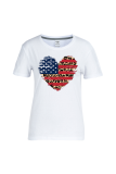 Navy Blue Casual Daily Print Patchwork O Neck T-Shirts