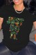 Black Casual Print Letter O Neck T-Shirts