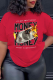 Red Casual Street Print Patchwork Letter U Neck T-Shirts