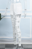 White Casual Solid Patchwork Skinny High Waist Pencil Solid Color Trousers