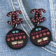 Black Vintage Letter Rhinestone Earrings