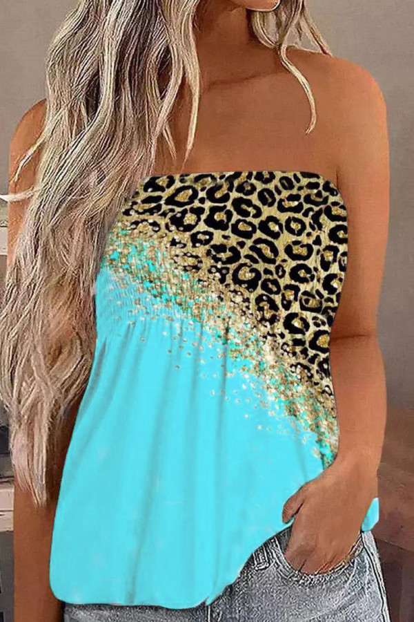 Green Sexy Casual Print Backless Strapless Tops