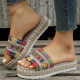 Red Casual Patchwork Round Comfortable Wedges Shoes