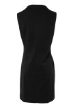 Black Casual Print Basic V Neck Sleeveless Dress Dresses