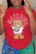 Red Casual Cute Print Patchwork Letter O Neck T-Shirts