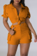 Orange Sexy Solid Patchwork Turndown Collar Short Sleeve Two Pieces