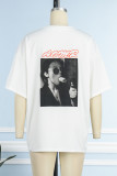White Casual Street Print Patchwork O Neck T-Shirts