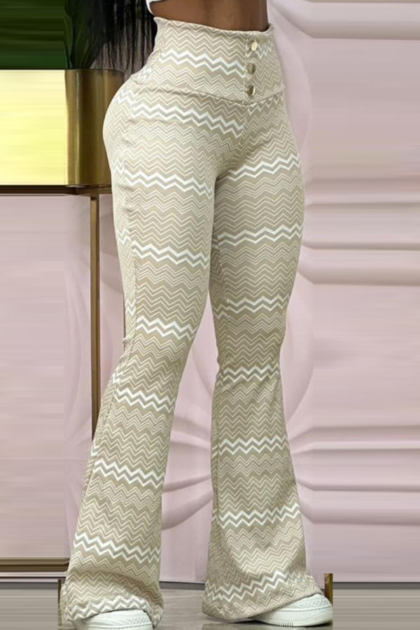Apricot Casual Print Basic Skinny High Waist Conventional Full Print Trousers