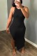 Black Sexy Solid Patchwork See-through Slit O Neck Long Dress Dresses