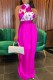 Rose Red Casual Print Solid Patchwork Turtleneck Regular Jumpsuits