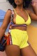 Yellow Sexy Solid Patchwork Backless Spaghetti Strap Sleeveless Two Pieces