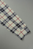 Khaki Casual Work Elegant Plaid Frenulum Printing V Neck Loose Jumpsuits(With Belt)