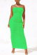 Green Sexy Solid Fold Strapless Pencil Skirt Dresses