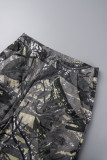 Grey Casual Print Basic Regular Mid Waist Conventional Full Print Trousers