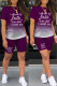 Purple Casual Gradual Change Letter Print Basic O Neck Short Sleeve Two Pieces
