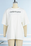 White Casual Street Print Patchwork O Neck T-Shirts