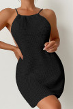Black Casual Solid Hollowed Out Draw String Swimwears Cover Up