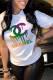 White Casual Street Print Patchwork Letter O Neck T-Shirts
