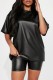 Black Casual Solid Basic O Neck Short Sleeve Two Pieces