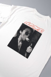 White Casual Street Print Patchwork O Neck T-Shirts