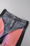 Black Gray Sexy Street Print Patchwork O Neck Sleeveless Two Pieces