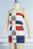 White Street Print Patchwork Strapless Sleeveless Two Pieces