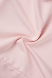 Pink Sexy Solid Patchwork Backless Contrast Strapless Sleeveless Two Pieces