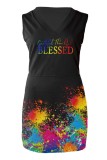 Black Casual Print Basic V Neck Sleeveless Dress Dresses