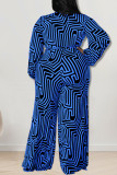 Tangerine Red Casual Print Bandage Patchwork V Neck Plus Size Jumpsuits