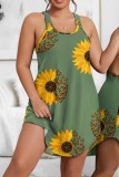 Green Casual Butterfly Print Basic U Neck Vest Dress Plus Size Dresses
