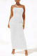 White Sexy Solid Fold Strapless Pencil Skirt Dresses