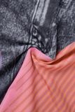 Black Gray Sexy Street Print Patchwork O Neck Sleeveless Two Pieces