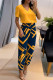 Ginger Casual Print Patchwork V Neck Short Sleeve Two Pieces