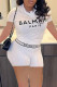 White Casual Print Letter O Neck Short Sleeve Two Pieces