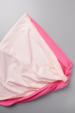 Pink Sexy Solid Patchwork Backless Contrast Strapless Sleeveless Two Pieces