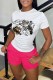 Rose Red Casual Print Patchwork O Neck Short Sleeve Two Pieces
