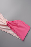 Pink Sexy Solid Patchwork Backless Contrast Strapless Sleeveless Two Pieces