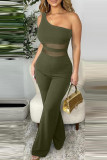 Army Green Casual Solid Asymmetrical Regular Jumpsuits