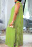Olive Green Elegant Solid Patchwork Fold Halter A Line Plus Size Dresses