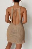 White Casual Solid Hollowed Out Draw String Swimwears Cover Up