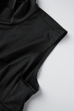 Black Elegant Solid Hollowed Out Patchwork Half A Turtleneck A Line Dresses