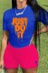 Rose Red Casual Print Letter O Neck Short Sleeve Two Pieces
