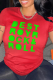 Red Casual Daily Print Patchwork Letter O Neck T-Shirts