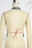 Blue Sexy Casual Street Geometric Backless Strap Design Halter High Waist Tops