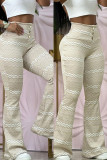 Apricot Casual Print Basic Skinny High Waist Conventional Full Print Trousers