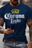 Dark Blue Casual Print Patchwork O Neck Tops